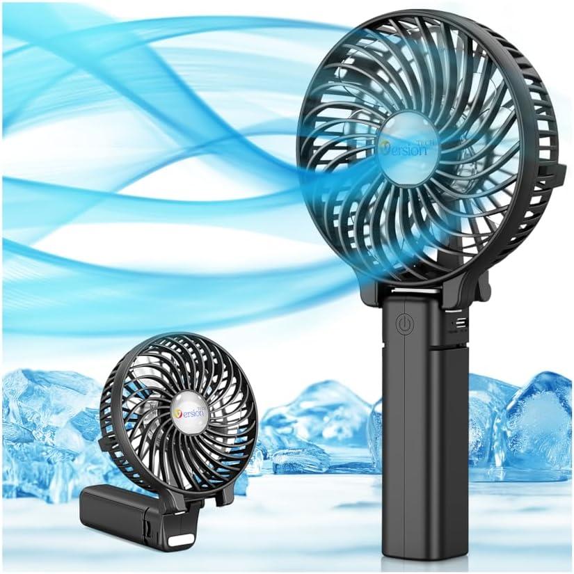 VersionTECH. Portable Handheld Fan, Powerful+Durable+4000mAh+180 Foldable, Mini Table Fans with USB Rechargeable Battery Operated Cooling Accessories for Personal Use, Travel, Office Black, 4.5"x 2.8"x 4.1"