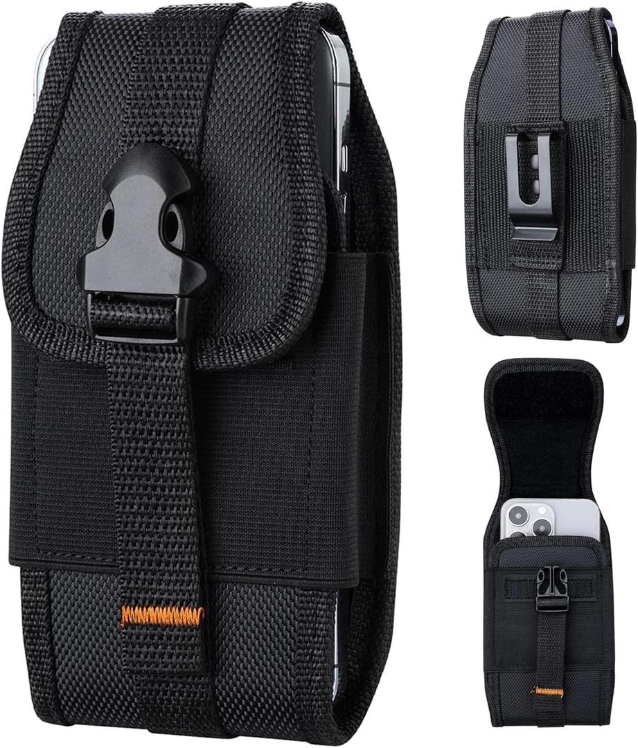 Cell Phone Holster for Men, Belt Clip Phone Holder, Large Tactical Phone Pouch for iPhone 16 15 14 Pro Max 16 15 14 Plus, for Galaxy S24 Ultra,S24 Plus,Heavy Duty Buckle Closure(XXL)