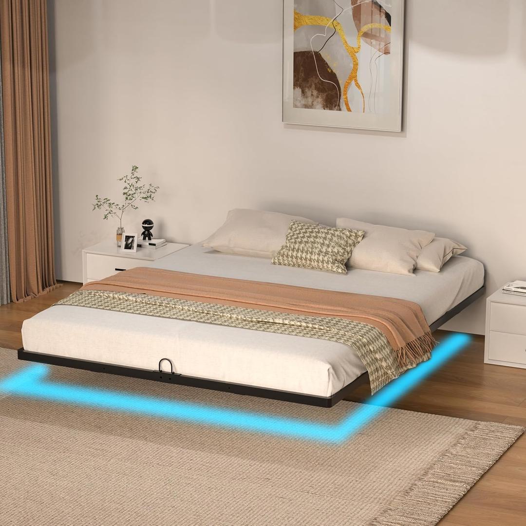 Floating Bed Frame with Smart LED Lights Metal Platform Bed Easy Assembly No Box Spring Needed (Full)