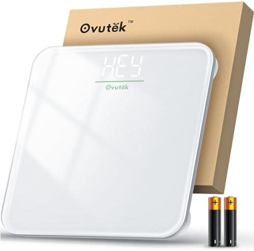 Ovutek Bathroom Scale for Body Weight, Highly Accurate Digital Weighing Machine for People, Upgraded Batteries Included, Compact Size, LED Display, Physician Scale with Sturdy Tempered Glass, 400lb