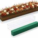 Dandat 1 Set Wood Boxes for Centerpieces 28x5 Inch Rectangle Wooden Planter Box Rustic Wood Planter with Removable Plastic Liner Floral Foam Blocks for Christmas Wedding Home Garden Decor(Dark Brown)