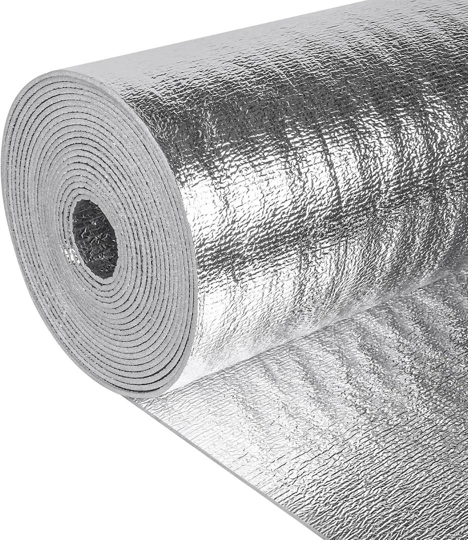 Reflective Insulation Roll 24in x 25Ft (3mm) Foam Core Radiant Barrier Double Reflective Aluminum Foil Wrap Insulation Sheet Thermal Shield for Winter RV Window Thermal Cold Insulation Summer Heat