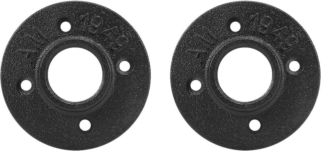 NearMoon Industrial Pipe Floor Flange, Heavy Duty Malleable Iron Pipe Fittings, Black Wall Mounted Vintage DIY Threaded Flange(2 Pack, 1 Inch)