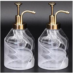 Suanti Bathroom Soap Dispenser Set 2pcs Value Pack 3D Smog Thick Glass Soap Bottle with Smooth Action Rust-Free ABS Pump,Luxury Kitchen Dish Soap Dispenser for Liquid Hand Lotion,Syrup-12.7Oz,Gold