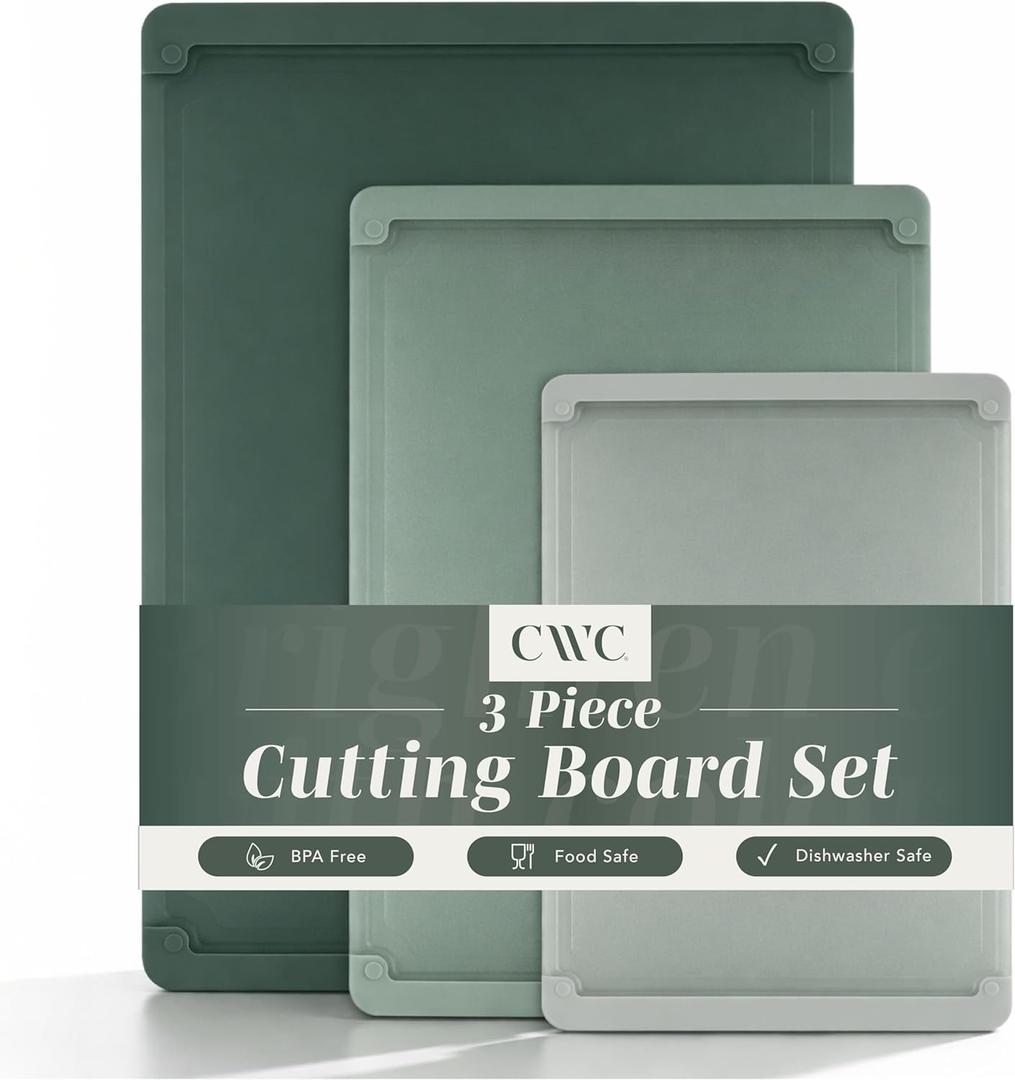 COOK WITH COLOR Extra Large Cutting Board Set, Jumbo-Sized Boards with Rubber Border for Enhanced Cooking Experience, 3-Piece, Dark Sage