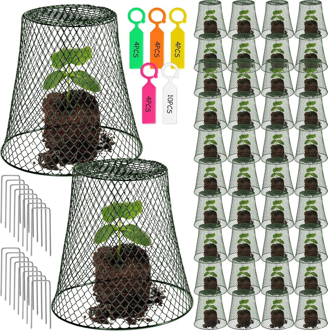 40 Pcs 8 inch Chicken Wire Plant Covers,Wire Garden Cloches Chicken Wire Cloche Plant Protector Metal Heavy Duty Garden Plant Cloche for Keeping Bunnies Chicken Squirrels Birds Other Out (green)