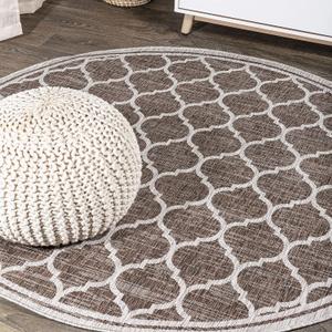 JONATHAN Y Moroccan Trellis Indoor Outdoor Round Area Rug 3 Ft Espresso/Taupe, Trebol Textured Weave for Backyard, Patio, Porch, Easy-Cleaning, High Traffic, Pet-Friendly, Non-Shedding (SMB109B-3R)