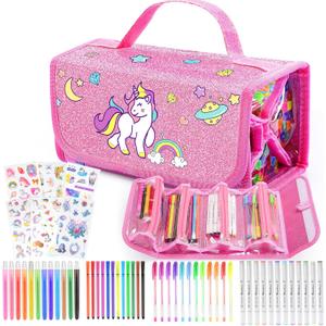 Unicorn Toys for Girls Age 4 5 6 7 8, Unicorn Washable Markers Set with Glitter Pencil Case, Girl Toys Coloring Drawing Kits Art Supplies for Kids 4-6 Birthday Christmas Gifts for 4-8 Year Old Girls