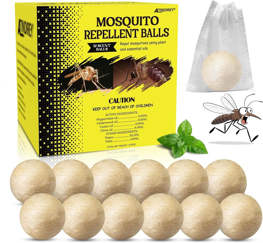 Mosquito Repellent Balls 12 PCS, Outdoor, Indoor, Travel Size | 30-Day Protection, Non-Toxic & Plant-Based | Safe for Kids, Pets | Patio, Camping, Yard Defense