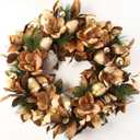BINFEN 24" Winter Wreaths for Front Door, Gold-Brown Leaves Balls Pears Magnolia Flowers Christmas Wreath, Door Reef for Windows Fireplaces Walls, Front Porch Indoor and Outdoor Decor