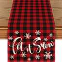 Artoid Mode Red and Black Buffalo Plaid Let It Snow Table Runner, Seasonal Winter Christmas Holiday Kitchen Dining Table Decoration for Indoor Outdoor Home Party Decor 13 x 108 Inch