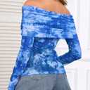 ZAFUL Women's Sexy Off The Shoulder Mesh Tops Sheer Stretchy Shirts Party Going Out Blouse (Blue, S)