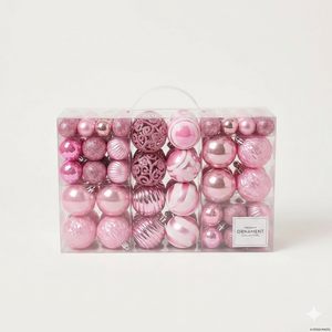 100PCS Christmas Ball Ornaments, Assorted Shatterproof Christmas Tree Decorations, Seasonal Decorative Hanging Baubles Decor Set for Xmas/Holiday/Party, Glitter&Painting Ornament Set (Pink)