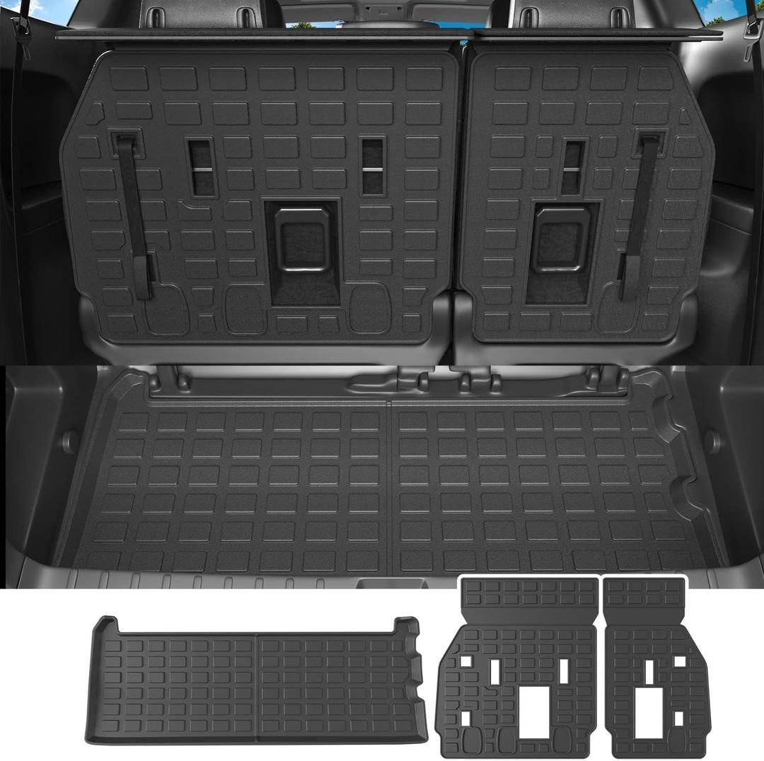 powoq 3rd Row Cargo Mat Compatible with 2021-2025 Toyota Sienna Trunk Mat Backrest Mat TPE Cargo Liner Replacement for 2021 2022 2023 2024 2025 Toyota Sienna Accessories(Trunk Mat+Backrest Mat)