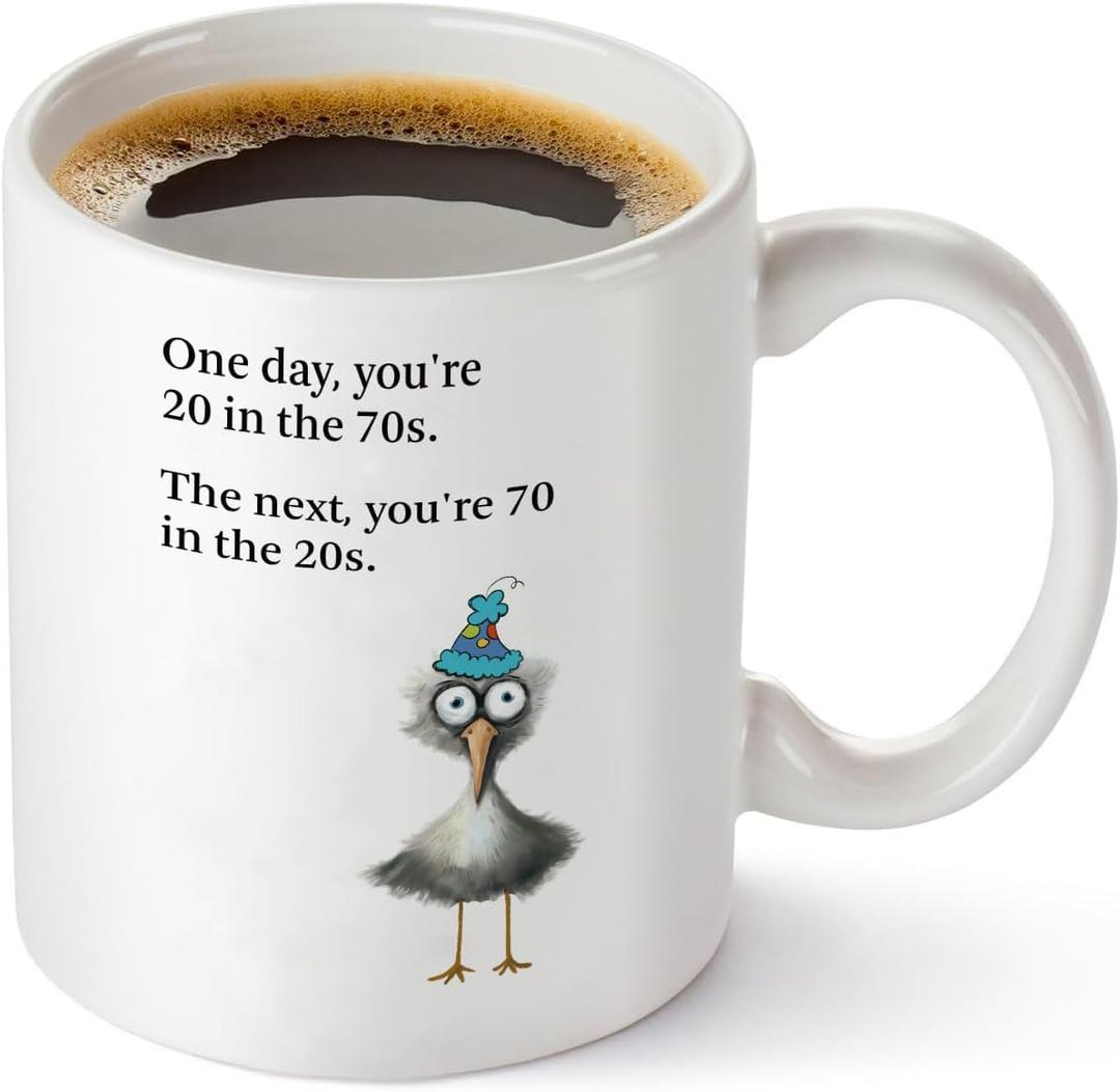 COLINHELIN Funny 70 Years Old Birthday Gift, Humorous 70th Birthday Coffee Mug Gift for Dad Mom Grandpa Grandma Uncle Friend, Ideal 1956 Bday Gift for Women Men, 11oz White Ceramic Cup