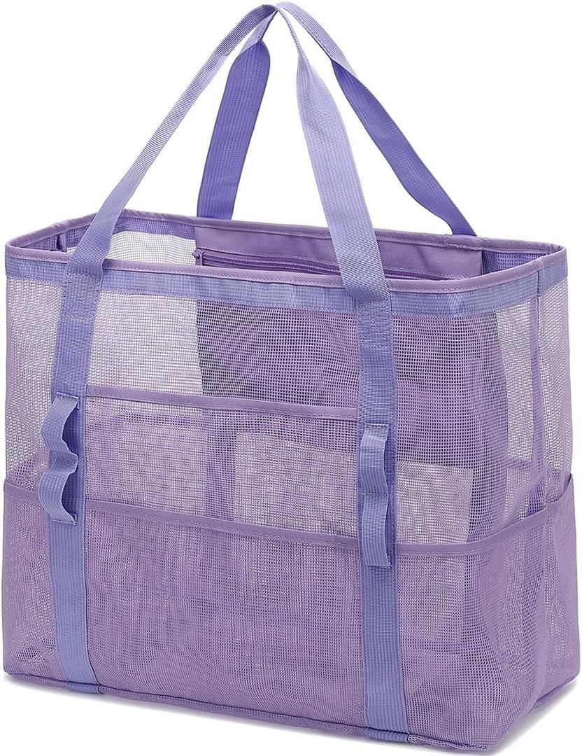 Mesh Beach Bag with Zipper, Large Beach Tote for Women, Toys Pool Swim Bag Travel Vacation Cruise Essentials