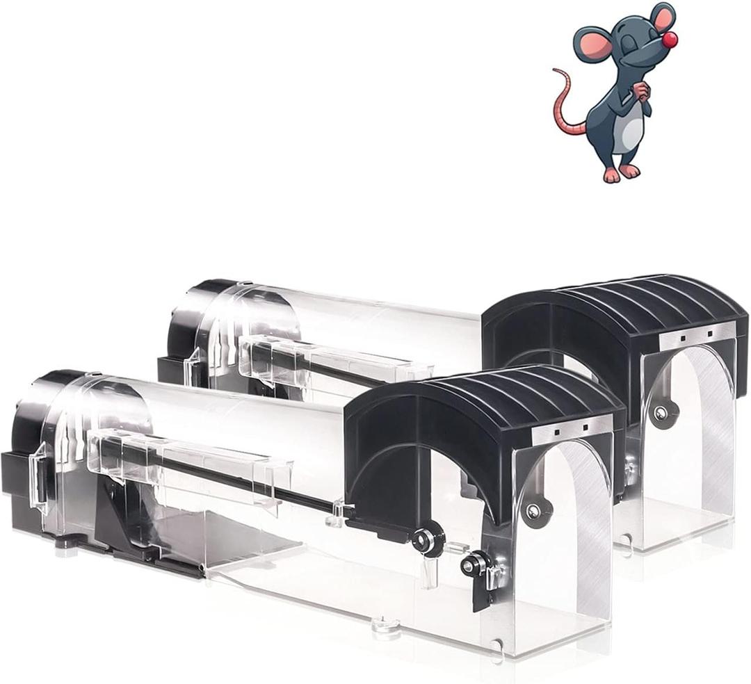Humane Mouse Traps, 12 inches Enlarged No Kill Rat Live Traps for Chipmunks, Reusable Catch and Release Mice, Pet and Children Friendly Mouse Trap That Work (Black, 2Pack)