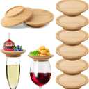 8 Pcs Glass Charcuterie Topper, Bamboo Round Mini Charcuterie Boards, Dual Use Cups Topper Appetizer Plates for Christmas Party Family Gatherings Bars Restaurants
