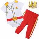 Xuomuen Baby Boys Prince Charming Bodysuits Costume Outfit Royal Prince Dress up with Crown for Infant Halloween Cosplay, 18-24 Months