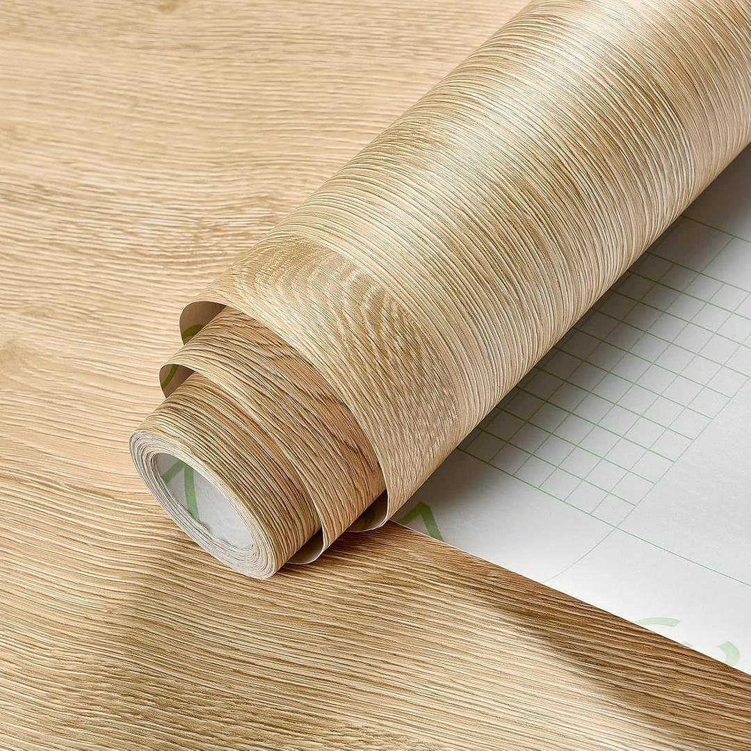 Haimin Wallpaper (24in X 393in) Wood Contact Paper Peel and Stick Self-Adhesive and Removable Wallpaper for Cabinet Wall Furniture Countertop Kitchen Room Wood Grain Wall Paper (Yellow Oak)