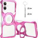 Frameless Phone Case Compatible with iPhone 16 Plus Minimalist Phone Case Magnetic Kickstand Metal Frameless Protective Shock Case (Megalith) Hot Pink
