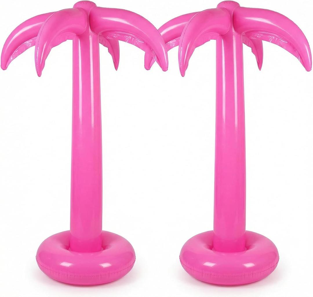 Hungdao 2 Pack Palm Tree Decoration, 67-Inch Hot Pink Inflatable Palm Trees Decor Hawaiian Lalu Party Decorations Blow Up Coconut Tree Beach Backdrop Favor for Luau Party Decoration