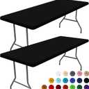 Moosfor Spandex 8 Foot Rectangle Table Cloth 3 Pack, Elastic Fitted Tablecloths for Picnic, Stretch Washable Patio Table Cover for Outdoor, Camping, Banquet and Parties (Black, 30"x96")