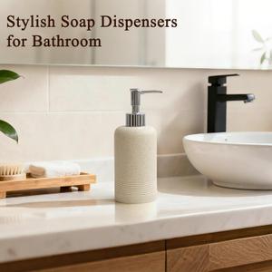 Hand Soap Dispenser Sets - 10.8oz Refillable Resin Liquid Soap Dispensers with Rust-Proof Pump for Bathroom Countertop or Kitchen, Beige 1 Pack