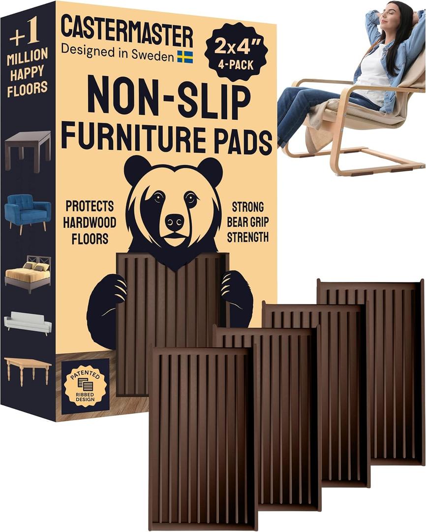 CasterMaster Anti Slip Furniture Pads Rectangular Rubber Caster Cups - 2 x 4 in Brown Pack of 4 - Non Slip Floor Protectors for Chairs & Hardwood Floors - Quiet Rubber Feet CasterMaster Anti Slip Furniture Pads Rectangular Rubber Caster Cups - 2 x 4 in Brown Pack of 4 - Non Slip Floor Protectors for Chairs & Hardwood Floors - Quiet Rubber Feet