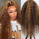 250 Density Honey Blonde Ombre Highlight Lace Front Wig Human Hair 13x6 Deep Wave HD Lace Frontal Wigs Pre Plucked 100% Human Hair Wigs with Natural Hairline 20Inch