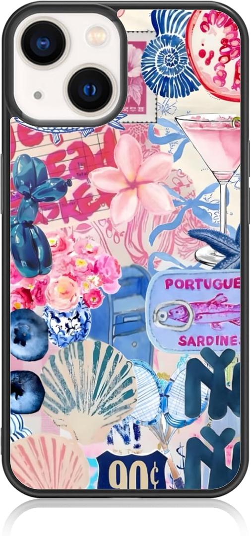 Cute Gorgeous Coquette Collage Aesthetic Phone Case for iPhone 14 & iPhone 13 Case for Women Teen Girls (Blue)