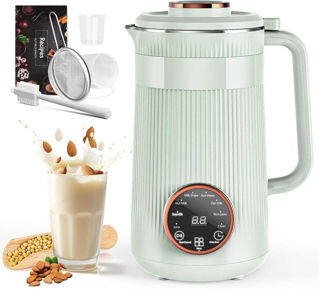 Nut Milk Maker Machine, 35oz Homemade Soy, Almond, Oat, Coconut, Plant Based and Non Dairy Beverages, 8 in 1 Automatic Soybean Machine With 12H Delay Start/Keep Warm/Boil Water (Green)