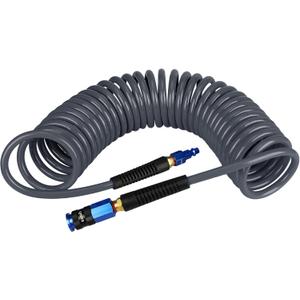 Heavy Duty Polyurethane Recoil Air Hose 1/4 in x 25 ft, Lightweight, Flexible Compressor Hose with Universal Quick Coupler, Plug and Bend Restrictors, Gray