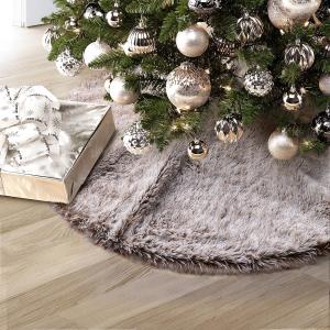 GMOEGEFT Christmas Tree Skirt 30 Inches Brown Plush Faux Fur for Slim Pencil Tree Xmas Holiday Decorations Ornaments