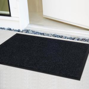 Front Door Mat 36"x24" Indoor Outdoor Low Profile Rubber Backing Doormat All-Weather Easy Clean Washable Doormats Commercial Entrance Mats for Home Office Patio Porch Garage Garden,Black