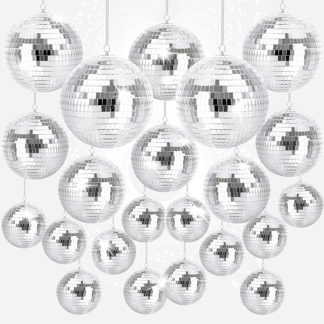 Disco Ball  Assorted Sizes Hanging Mini Silver Balls for Party, Wedding, Cake Toppers, Room & Classroom Decor 22PCS