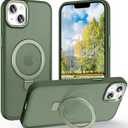 Magnetic for iPhone 14 Case with Ring Stand, [10 FT Drop Protection] [Velvety Touch] Slim Translucent Matte Back Shockproof Phone Case for iPhone 14 6.1'', Midnight Green