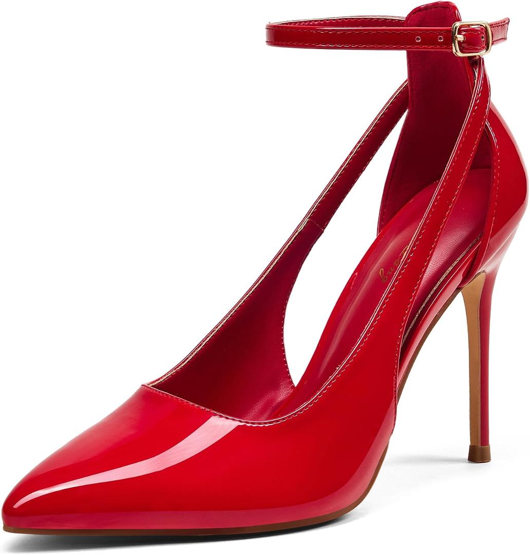Elisabet Tang 4 in Classy Ankle Strap Pumps for Women - Sexy Pointy Stiletto Cute Closed Toe Heels for Daily Prom Dating, Size: 7.5