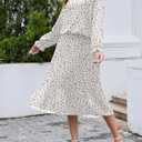 Womens Casual Midi Dress Long Sleeve Floral Chiffon A Line Flowy Vacation Dresses