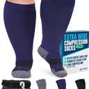 Doctor's Select 3 Pairs Plus Size Compression Socks Wide Calf - Up to 6XL | 20-30 mmHg Compression Socks for Women Wide Calf Soreness Support | Black, Gray, Navy, 3xl