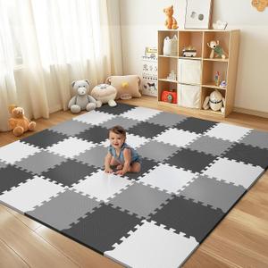 36Pcs Baby Play Mat for Floor, Foam Floor Tiles for Kids with Interlocking, Squares Foam Puzzle Carpet for Playroom,Crawling Rug for Babies 6-12 Months,Toddlers,11.8 * 11.8 * 0.6In Each