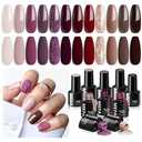 MEFA Gel Nail Polish Set, 12 Colors Fall Burgundy Red Nail Polish Set Champagne Gold Glitter Nail Polish Gel Soak Off Dark Red Purple Shimmer Nude Brown Manicure Gifts for Women Girl DIY Salon Home,  1A-Classic Burgundy Red Purple