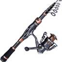 PLUSINNO Fishing Rod and Reel Combos, Bronze Warrior Toray IM6 Carbon Matrix Telescopic Fishing Rod Pole, 12 +1 Shielded Bearings Stainless Steel BB Spinning Reel, Travel Freshwater Fishing Gear