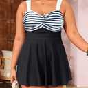 Aqua Eve Plus Size Two Piece Swimsuits for Women Tankini Bathing Suits Flowy Swim Dress with Shorts Black-Stripe 12W
