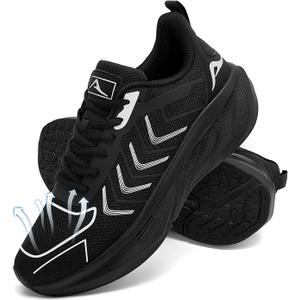 HARENCE Womens Sneakers Tennis Shoes: Comfortable Breathable Non Slip Casual Athletic Walking Shoes for Gym Workout size 44, Black