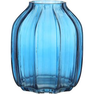 Blue Glass Vase for Flowers Bud Tall Glass Vases,H-8.0" Simple Striped Design for Home Floor Decor,Farmhouse Decor, Centerpiece Coffee Table Decorations (Blue 8.0IN)