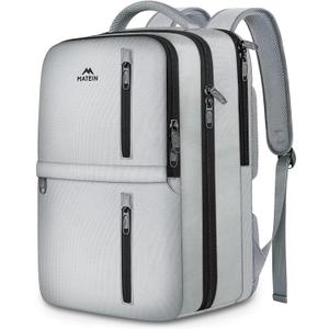 MATEIN Travel Backpack for Women & Men, Airline Approved Carry on Backpack for Airplanes with Shoe Compartment, Large Personal Item Travel Bag fits 17" Laptop, Water Resistant Weekender Daypack, Gray