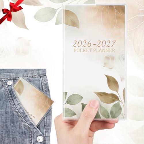ReliThick 2026-2027 Pocket Calendar for Purse Small Monthly Planner for Women Handy Weekly Pocket Planner Journal Notebook Christmas New Year Gift Sister Friends Women (2026-2027, Boho Leaves)