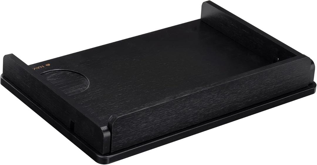 Navaris Clip-on Bedside Shelf - Clamping Hanging Bamboo Shelf for Bed Frame - Small Bed-Side Table Tray for Books, Phones, Chargers - Black