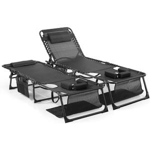 Unovivy Tanning Chairs with Face Hole Set of 2, Teslin Folding Outdoor Lounge Chair with 5-Position Reclining Back for Sunbathing, Pool, Patio, Camping